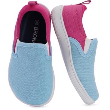 Imagem de BRONAX X WHITIN Sapatos de bico largo para crianças/crianças pequenas | Tênis minimalista para meninos/meninas | Zero Drop, Azul/Rosa Vermelha, 21