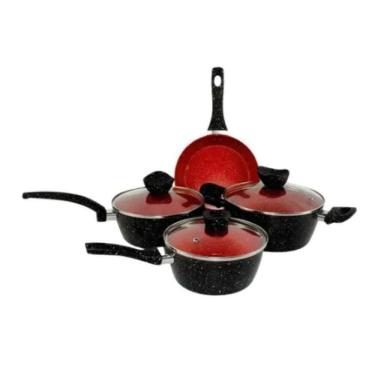 Imagem de Conjunto Panelas Antiaderente Com Tampa De Vidro 04 Peças - Preto e Vermelho