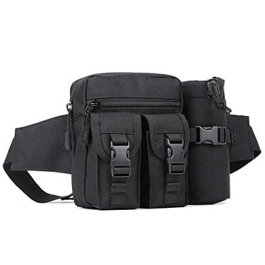 Imagem de Mochila tática com suporte removível para garrafa de água, pochete e bolsa lombar ao ar livre para caminhadas, viagens, escalada, ciclismo, acampamento, compras, caça, pesca, preto
