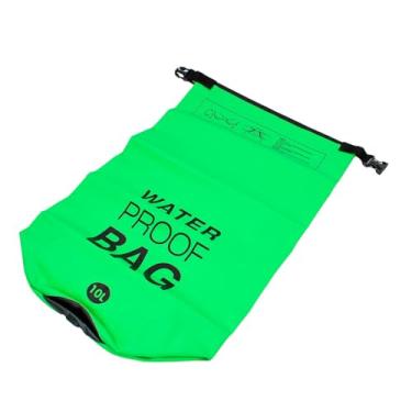 Imagem de Bolsa Impermeável para Camping, 10 Litros, PVC, Verde, Saco Estanque com Alça Ajustável, 51 x 30 cm