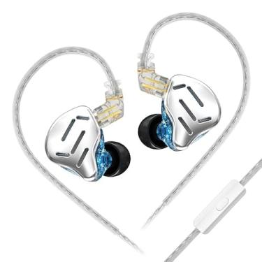 Imagem de Fone de ouvido KZ Zax intra-auricular, 16 unidades HiFi com redução de ruído híbrido IEM de condução híbrida, fones de ouvido de liga de zinco com cabo destacável banhado a prata (Zax-prata, com