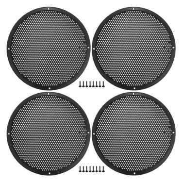 Imagem de ACROPIX Capa universal de grade de alto-falante de carro de 25,4 cm redonda de malha para subwoofer de áudio de 25,4 cm com parafusos de montagem ABS preto - pacote com 4