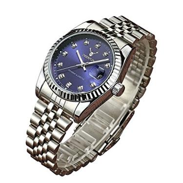 Imagem de Relógio masculino fashion de luxo de aço inoxidável com strass à prova d'água esportivo feminino unissex de quartzo, Prateado, azul, Negócios, moda casual, esportes