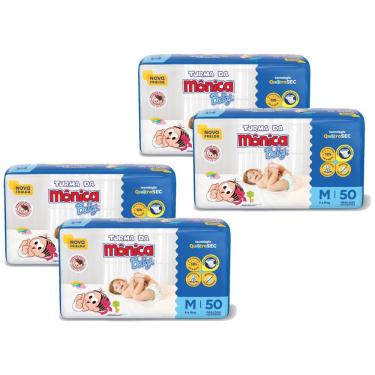 Imagem de Kit 4 Fraldas Turma da Mônica Baby Mega M com 50un cada