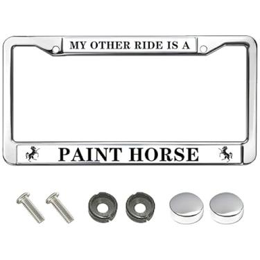 Imagem de Molduras de placa de licença, My Other Ride is A Paint Horse License Plate Frame Horse Lover Thin Stainless Steel 2 Holes License