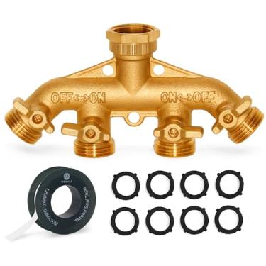 Imagem de Divisor de mangueira de jardim Morvat atualizado, resistente, 4 vias, adaptador de mangueira de jardim, divisor de mangueira de água resistente, divisor de mangueira de mangueira com alças atualizadas, inclui 8 arruelas de borracha extra