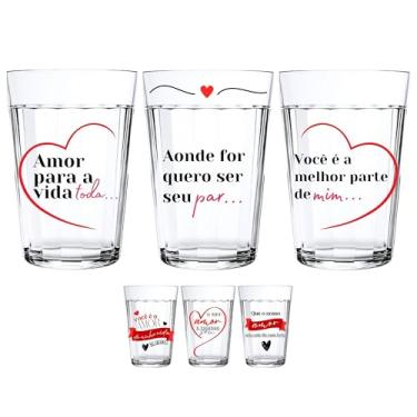Imagem de Kit 3 Copos Americanos de Vidro, 190ml, Tema Dia dos Namorados, Personalizados com Frases de Amor
