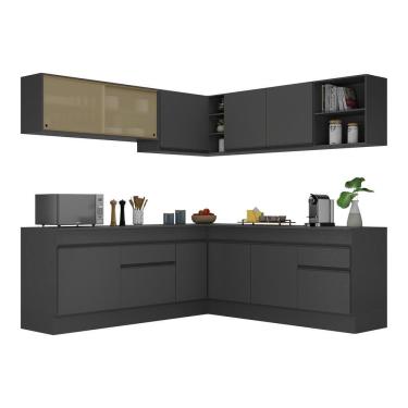 Imagem de Armário De Cozinha Completa De Canto Com Rodapé Veneza Multimóveis V2096 Preto Preto