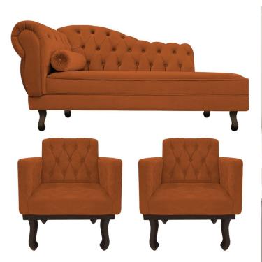 Imagem de Kit Diva Recamier Diana 185Cm Lado Direito E 02 Poltronas Classic Suede Terracota