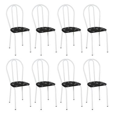Imagem de Kit 8 Cadeiras De Cozinha Texas Estampado Preto Florido Pés De Ferro Branco - Pallazio
