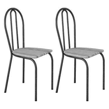 Imagem de Kit 2 Cadeiras De Cozinha Texas Estampado Linho Pés De Ferro Cromo Preto - Pallazio