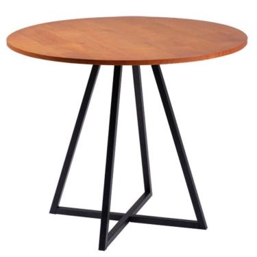 Imagem de Mesa De Jantar Redonda Seattle Industrial Daf Móveis 90 Cm Madeira Maciça Mel Base Aço Carbono Preto