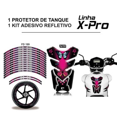 Imagem de Combo Protetor Adesivo Tanque E Aro Moto Honda Yamaha Cb Cg Borboleta Pink Rosa E Preto
