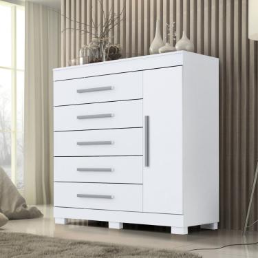 Imagem de Cômoda 1 Porta 5 Gavetas 100% Mdf Miosótis Espresso Móveis Branco
