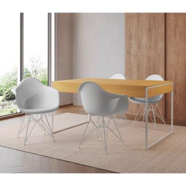 Imagem de Mesa Jantar Industrial Canela 137X90Cm Com 4 Poltronas Brancas Base Ferro Br Cor: Canela