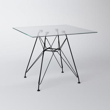Imagem de Mesa Eiffel Quadrada 90Cm Tampo De Vidro Com Base De Ferro Preto Cor: Branco