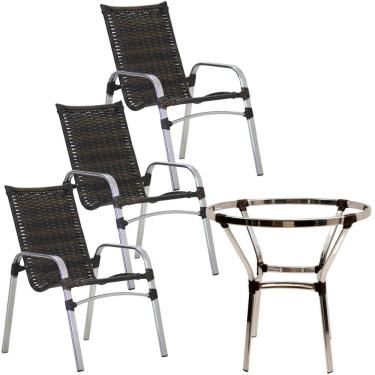 Imagem de 3 Cadeiras Emily E Mesa Sem Tampo Alumínio Trama Original Pedra Ferro