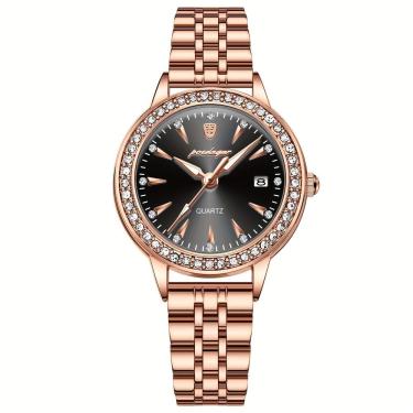 Imagem de Relógio De Quartzo Elegante Para Mulheres Luxo Com Strass Pulseira De Aço Inoxidável Ou...