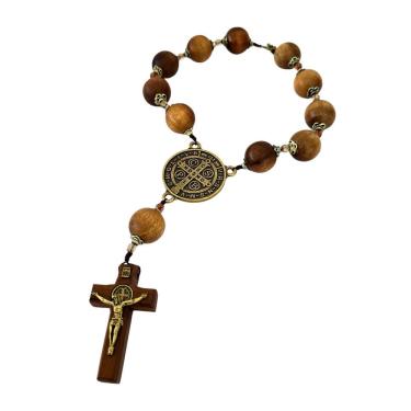 Imagem de Dezena De São Bento Esferas Madeira E Cristo Metal Marrom