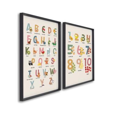 Imagem de Quadro Decorativo Alfabeto Didático Infantil Com 2 Telas De Parede Para Quarto Sala Brinquedoteca 60 Preto