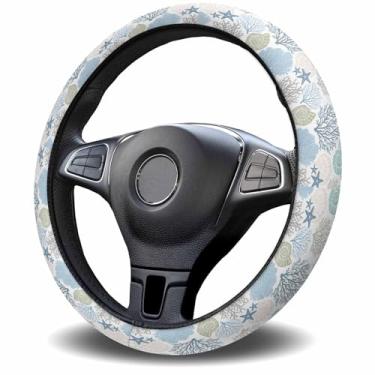 Imagem de Capas de volante náutico costeiro oceano coral capas de volante universais tema praia azul petróleo automotivo envoltório de volante acessórios de carro capa protetora para SUV, caminhão