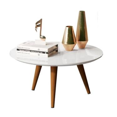 Imagem de Mesa De Centro Redonda Sala Mdf Pé Palito Decorativa Branco Brilho