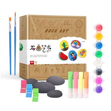 Imagem de Lyrlody Rock Painting Supplies, Kit de Tinta e Artesanato Criativo 3D Kit de Ao Ar Livre Com Pedras Suportes de Pincéis Suprimentos para Atividades Infantis Meninos Meninas