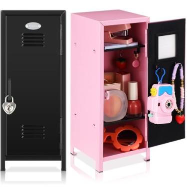 Imagem de Vercraft 2 minicacifos de Natal com trava e 2 chaves em miniatura de 27 cm pequeno armário de armazenamento realmente fofo para Natal, Papai Noel, mesa, escola, escritório em casa (rosa, preto)