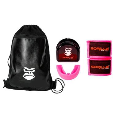 Imagem de Kit Treino Mochila Costas Bolsa + Bandagem Elástica 3 Mts + Protetor Bucal PRO Com Capinha Gorilla-Unissex
