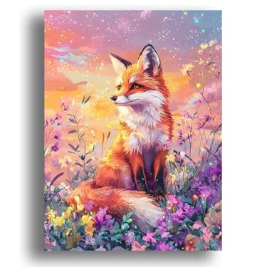 Imagem de Zariocy Kits de pintura por números para adultos – Conjunto de pintura a óleo DIY de raposa – Kit de pintura animal por números para iniciantes e ideal para decoração de casa 40,6 x 50,8 cm