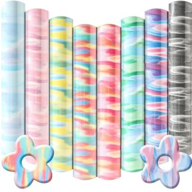 Imagem de Heflashor Transferência Térmica De Vinil Puff - 8 Folhas 30 Cm X 25 Cm, Estampa Holográfica 3D Variada, Para Camisetas, Prensa Espuma