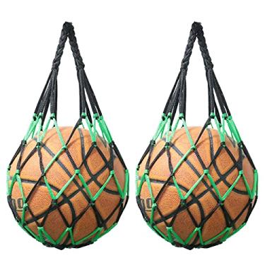 Imagem de SJZBIN Bolsa De Rede 2 Peças, Preta, Verde, Nylon, Malha Para Transporte Bolas Individuais, Vôlei, Basquete, Futebol, Futebol