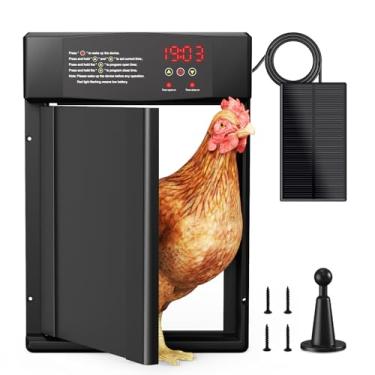 Imagem de Porta automática de galinheiro alimentada por energia solar - Temporizador inteligente e sensor de luz, porta antibeliscão de 39 x 26 cm com tela de LED, à prova de intempéries para todas as estações