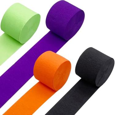 Imagem de PheiLa Artigos Para Festa De Halloween, 4 Rolos Serpentinas Papel Crepom Laranja, Preto, Roxo E Verde Faça Você Mesmo, Decoração Fundo Casa, 4,5 Cm X 24,7 M/Rolo, 99,9 M