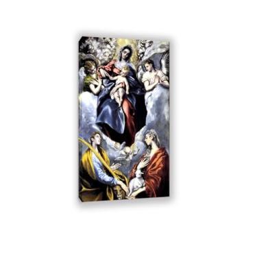Imagem de Reproduções de artistas famosos impressões em tela Madonna e criança com Santa Renascença religiosa pintura de parede pôster giclee decoração de parede 72 x 40 cm (71.1x40.6 cm) emoldurada