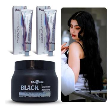 Imagem de 2 Colorações 1.0 Preto Azulado + Matizador Black 500g Mairibel - Mairi