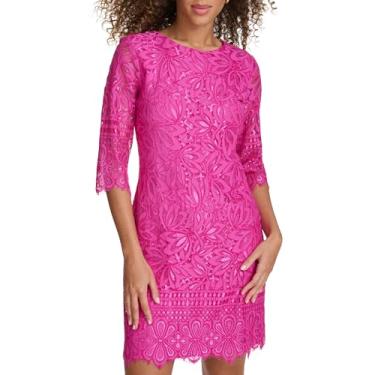 Imagem de kensie Minivestido feminino de renda com manga 1/2, Fúcsia, 36