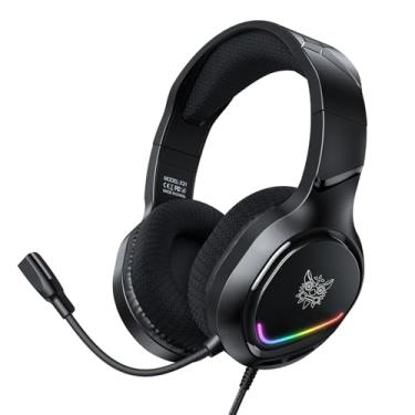 Imagem de Fone de ouvido para jogos com fio de 3,5 mm para Nintendo Switch, Xbox One, PS4, PS5, surround de graves e cancelamento de ruído com microfone flexível, fones de ouvido RGB ajustáveis para laptop, PC