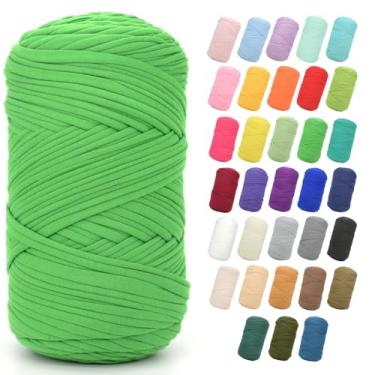 Imagem de Camiseta de 400 g para crochê, camiseta verde natalina, tecido elástico grosso, fio de crochê para iniciantes, bolsa de tricô à mão, cesta, porta-copos, artesanato faça você mesmo/decoração de casa