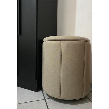 Imagem de Puff Redondo Baú Não É Segredo Debrum Linho Palha 54X60