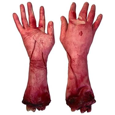 Imagem de Garneck 2Pcs Severed Hands Horror Halloween Bloody Dead Body Parts Haunted House Fake Hand Prank Props for Halloween Party Decoration