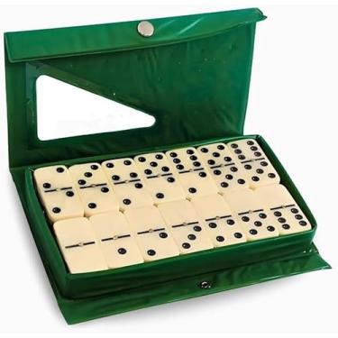 Imagem de Jogo de Dominó 28 Peças Profissional em Resina, com maletinha em plástico, design tradicional, leve e resistente, ideal para Lazer em Família, Amigos ou Competições