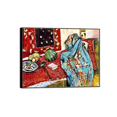 Imagem de BMZFYBS Quadro preto arte de parede pinturas famosas - imagens em tela para sala de estar - natureza morta com tapete vermelho - pôster e impressões de decoração de casa 30 x 40 cm 12 x 16 pol