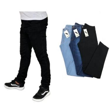Imagem de Kit 3 Calças Jeans premium Elastano Lycra Slim Fit - ORIGINAL - Teucat