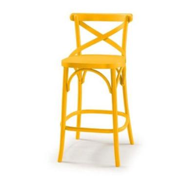 Imagem de Banqueta Alta X Madeira Maciça Confortável Amarelo Fosco - Máxima