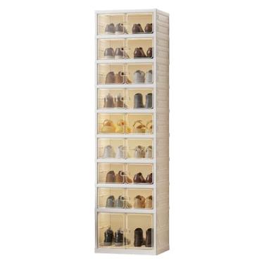 Imagem de Organizador de sapato dobrável de 9 camadas para armário, caixas empilháveis de armazenamento de tênis com porta, fácil montagem, caixas organizadoras de botas de plástico para corredor, sala de estar