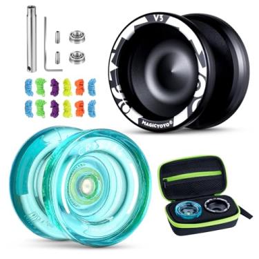 Imagem de MAGICYOYO Yoyo Responsivo Para Crianças, Pacote Yo Yo Yo Profissional De 2, Yoyo V3 De Metal + Yoyo K2 De Plástico, Yoyos De Dupla Finalidade Com Rolamento Sem Resposta Para Jogador Avançado + Estojo