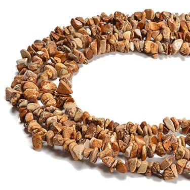 Imagem de jodaying 7-8 mm Imagem Natural Jaspe Pedras Preciosas Lascas Soltas Semi Preciosas para Fazer Joias DIY Artesanato Artesanal Suprimentos 1 Fio por Saco Aproximadamente 86 cm