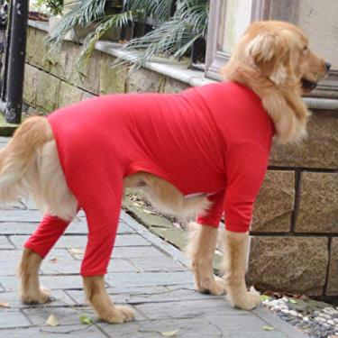 Imagem de Lovelonglong Pijama leve para cães de 1,8 m, macacão de algodão puro com 4 pernas, macacão para cães, fantasia elegante de cachorro para cães grandes e médiosLovelonglong XXXL (Large Dog ~80 Lbs) vermelho