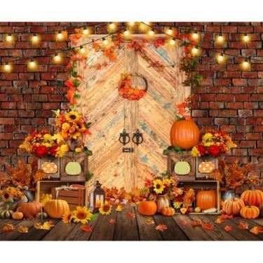 Imagem de OFILA Faixa de porta de celeiro de fazenda de outono, tecido de 3 x 2,4 m, cenário de festival de outono para fotos de aniversário, guirlanda de abóboras, decoração de outono, festa de amizade